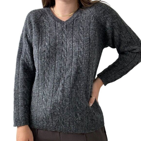 Vintage 1990s Express Charcoal Grey 100% Wool Ribbed Minimalist Sweater Sz S - Picture 2 of 7